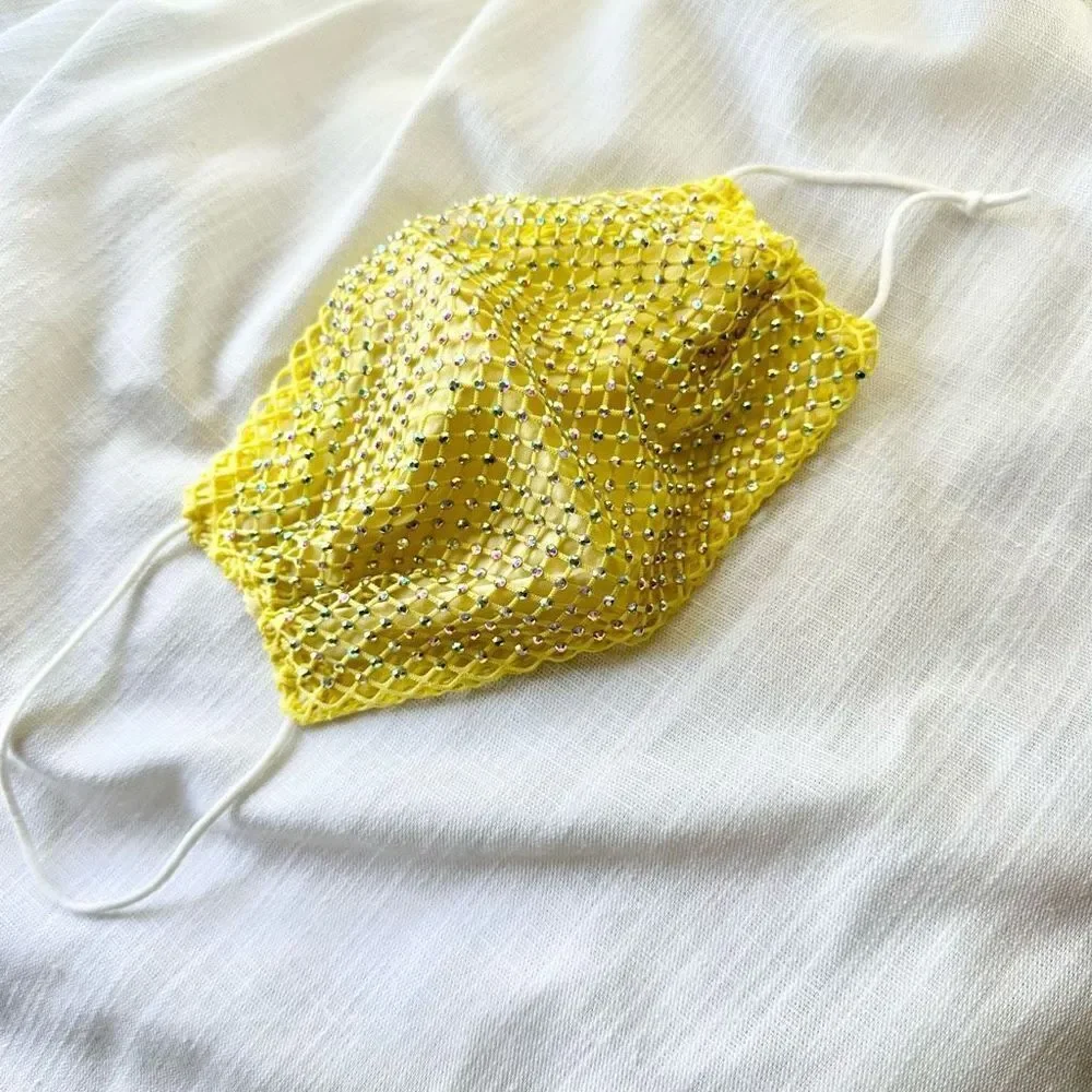 Yellow rhinestone embellished face mask